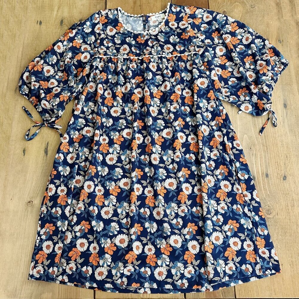 Hayden Los Angeles Blue Floral Dress L Midi Lace Scalloped